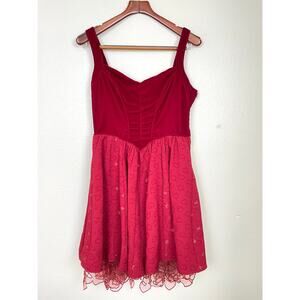 Hot Topic Red Queen Dress Sz M Alice Hearts Corset Red Velvet Coquette Ruffle